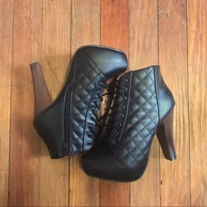 Quilted Lace-Up Chunky Heel Platform Booties